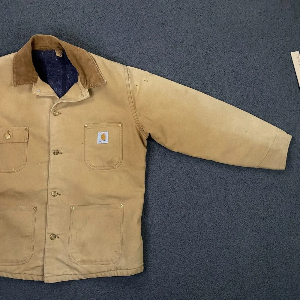 Carhartt Michigan Chore Jacket FITS Men Large Brown Canvas Blanket Lined Vintage